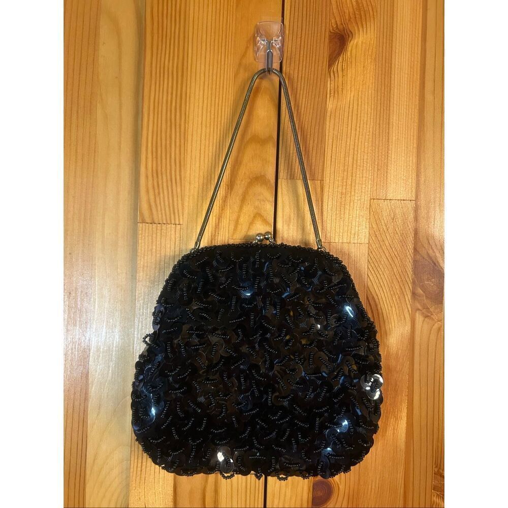 VTG HONG KONG BLACK PLASTIC BEADED PURSE HANDBAG ROARING 20’s (5565)